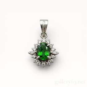 Platinum Green Grossular Garnet and Diamond Pendant