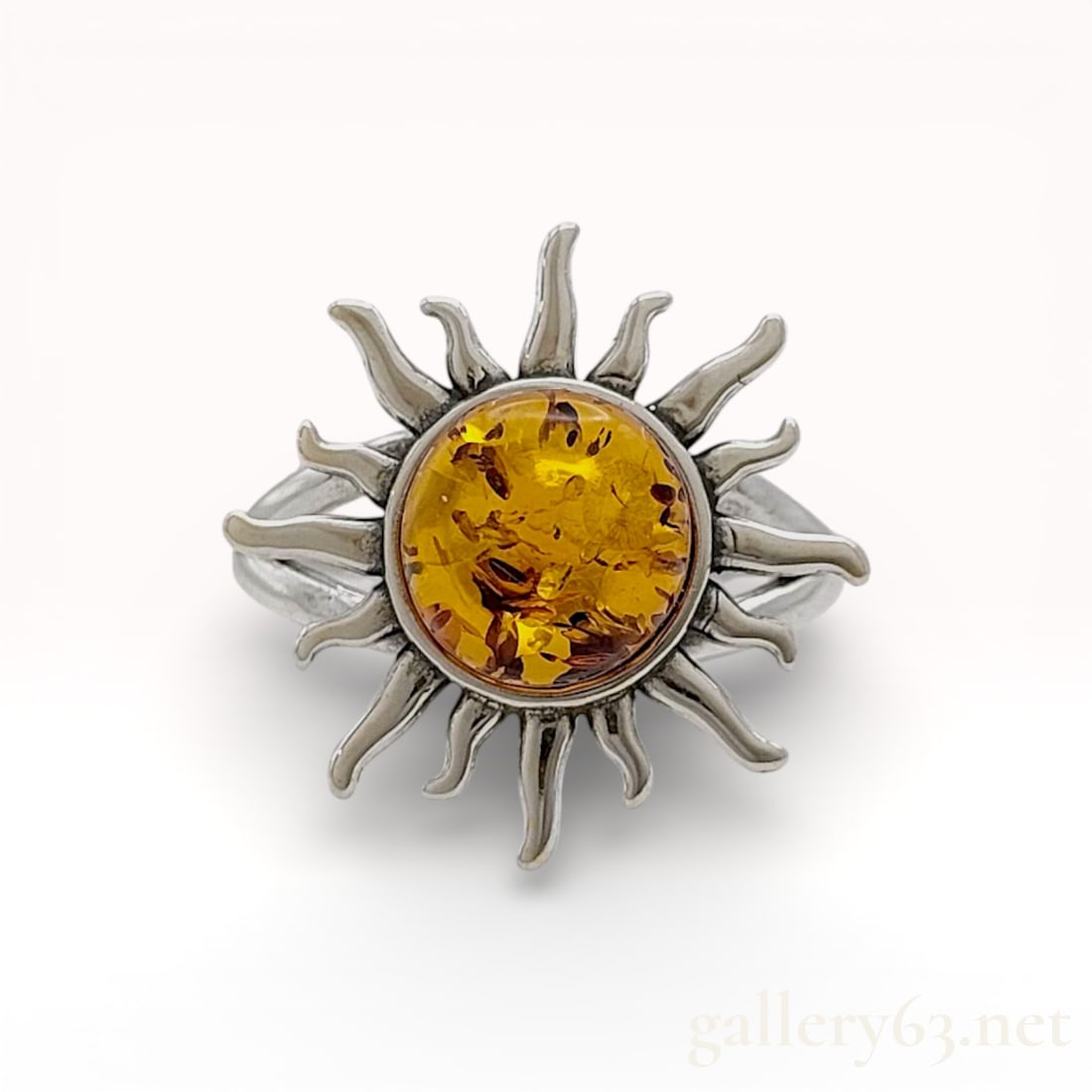 Amber and Sterling Silver Sunburst Ring, size 7 (1 of 7)