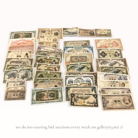 Collection of Early–Mid 20th Century Japanese Banknotes, Mixed Denominations and Designs