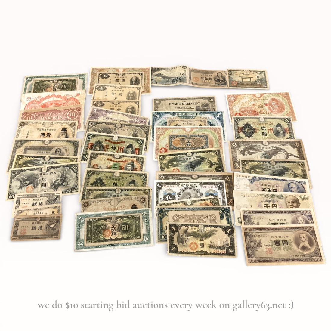 Collection of Early–Mid 20th Century Japanese Banknotes, Mixed Denominations and Designs (1 of 10)