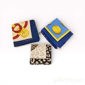 Group of Three Designer Silk Scarves, Including Céline, Salvatore Ferragamo, and Trussardi