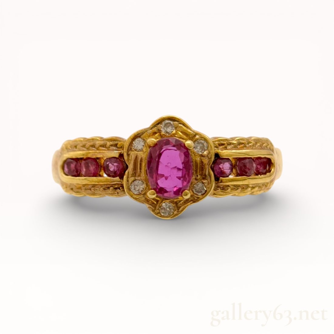 Vintage 18k Yellow Gold Ruby and Diamond Ring, Size 6 (1 of 9)