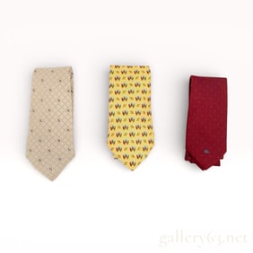 Group of 3 Designer Silk Ties: Salvatore Ferragamo, Fendi, and Burberrys.. Ferragamo Book Print