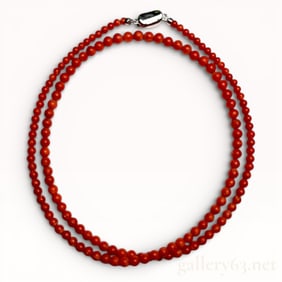 Double-Strand Graduated 3.1-4.5mm Genuine Coral Bead Necklace with Sterling Silver Clasp