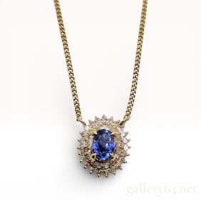 Sapphire and Diamond 18k Yellow Gold Necklace 16"
