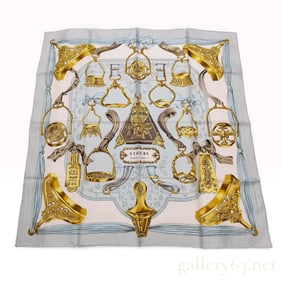 Hermès Carré 90 “Étriers?? Silk Scarf in Pale Blue