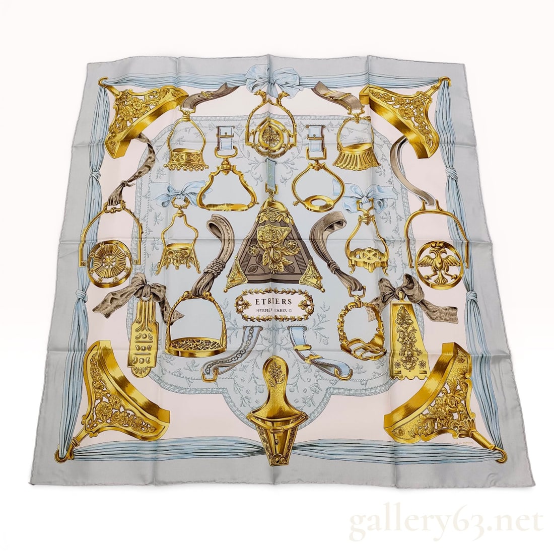 Hermès Carré 90 “Étriers?? Silk Scarf in Pale Blue (1 of 10)