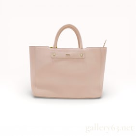 Furla Pink Beige Leather Tote Handbag