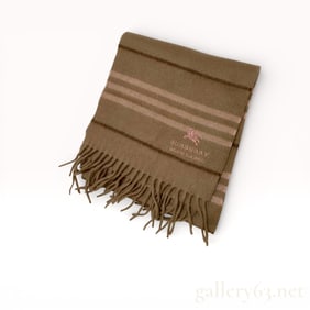 Burberry London Fringed Wool Scarf in Tan with Stripe Pattern