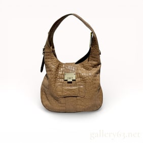 Jimmy Choo Lizard Embossed Rahmyn Hobo Brown