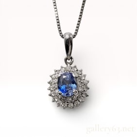 Sapphire and Diamond Platinum Necklace 18"