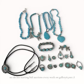 Group, Turquoise Jewelry Assortment of Necklaces Bracelets Rings etc.