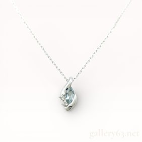 10k White Gold Aquamarine Pendant Necklace 16"