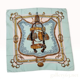 Hermès "Bride de Cour" Carre 90 Silk Seafoam Green
