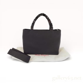 Salvatore Ferragamo Black Nylon Vara 2-Way Handbag