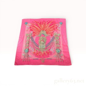 pink Hermès "Mexique" silk scarf, designed by Caty Latham 90cm