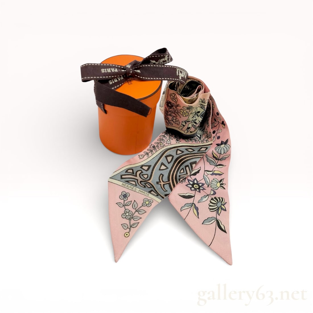 Hermès Twilly Silk Scarf with Floral and Geometric Motif (1 of 10)