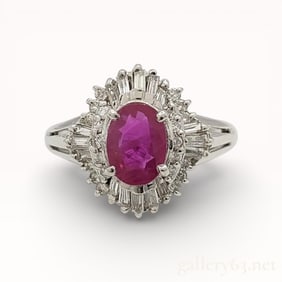 Platinum 900 Ruby and Diamond Starburst Cocktail Ring size 6