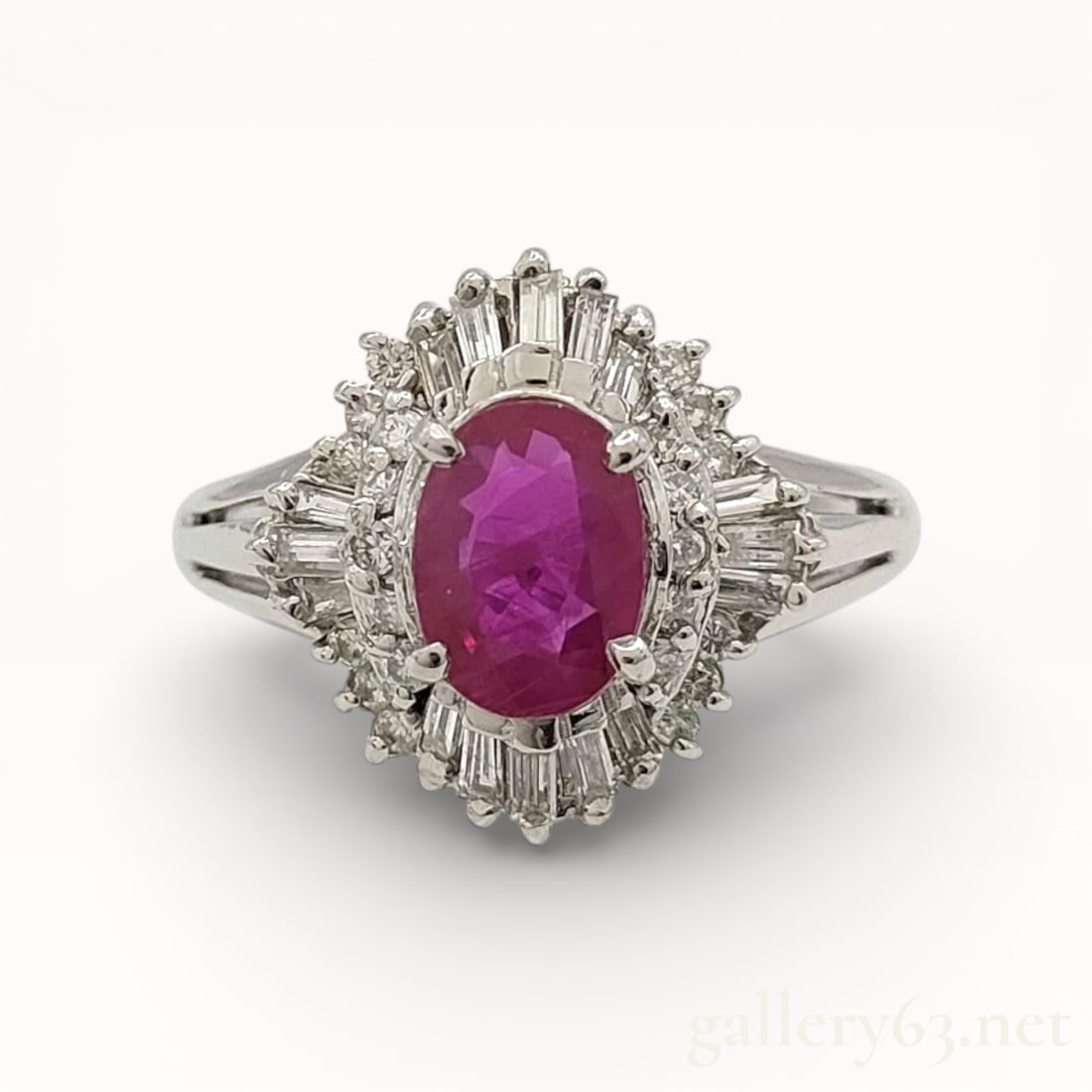 Platinum 900 Ruby and Diamond Starburst Cocktail Ring size 6 (1 of 10)