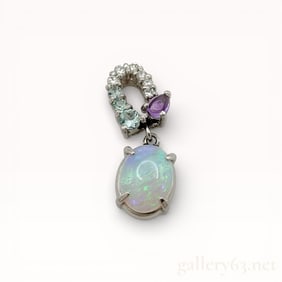 Platinum 1.28ct Opal, Amethyst, Aquamarine & Diamond Pendant