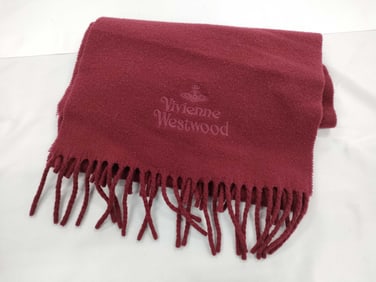 Vivienne Westwood Burgundy Wool Scarf with Fringe