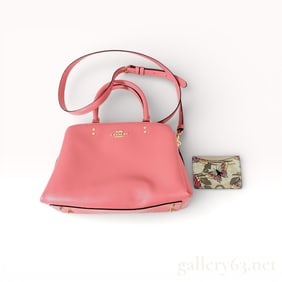 Coach 91146 Pink Leather Shoulder Bag with Matching Card Case