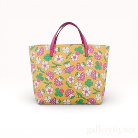 Gucci Floral Mushroom Pattern Pink Leather & Coated Canvas Handbag 20cm