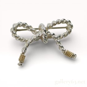 Tiffany & Co. Twisted Ribbon Sterling Silver and 18k Yellow Gold Brooch