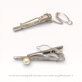 Pair of Sterling Silver Tie Pins with Chain Backs