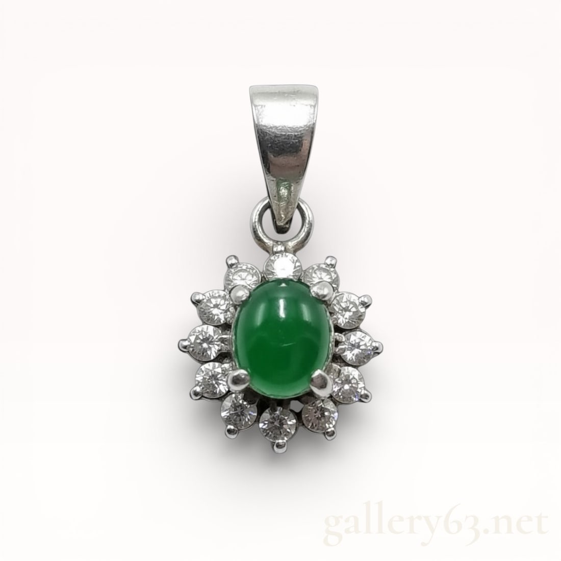 Platinum 900 Jade and Diamond Pendant (1 of 9)