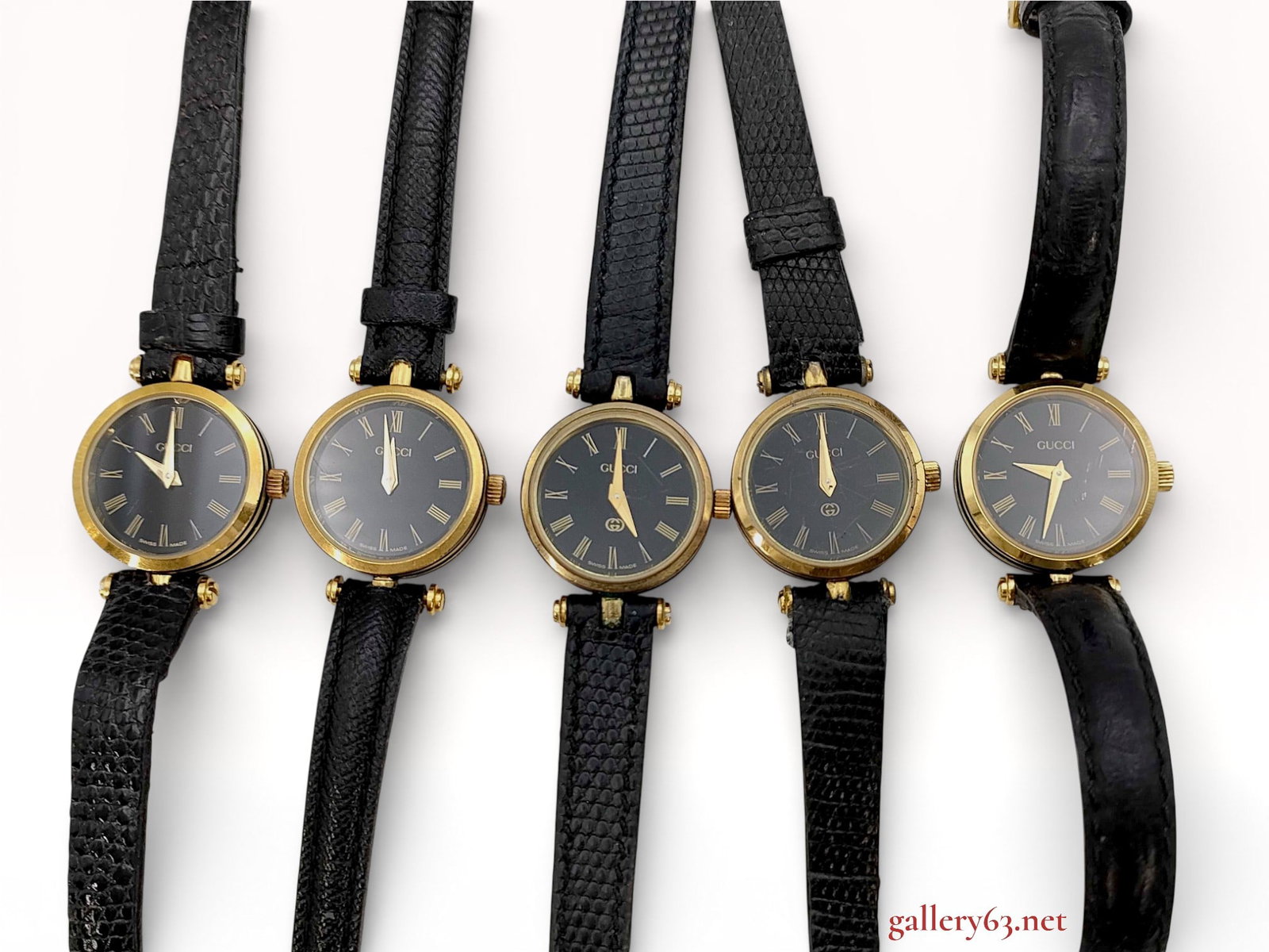 Gucci Vintage Gold-Tone Black Dial Watch Lot of Five with Leather Straps (1 of 7)