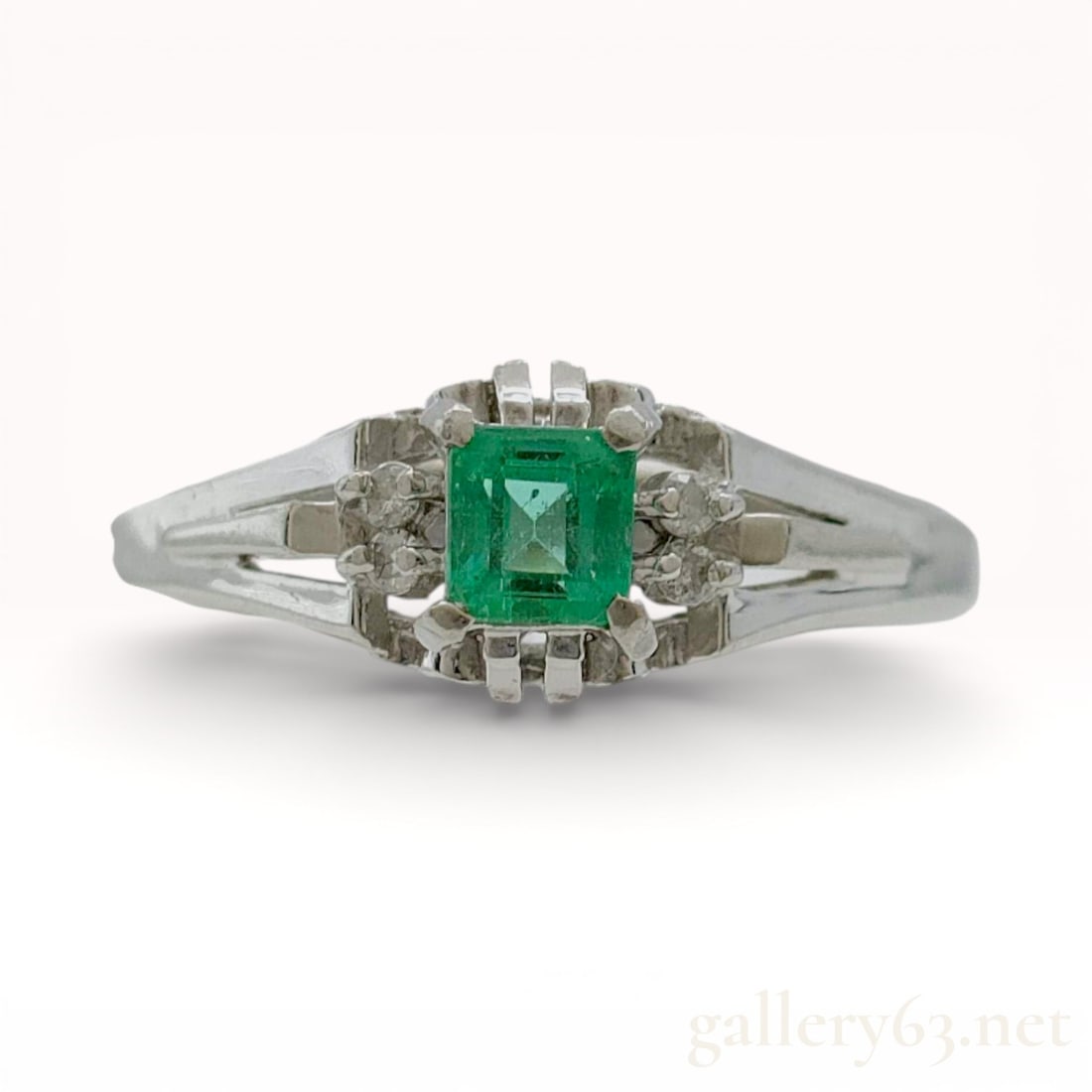 Platinum PT900 Emerald and Diamond Ring, Emerald-Cut Center Stone, size 8 (1 of 9)