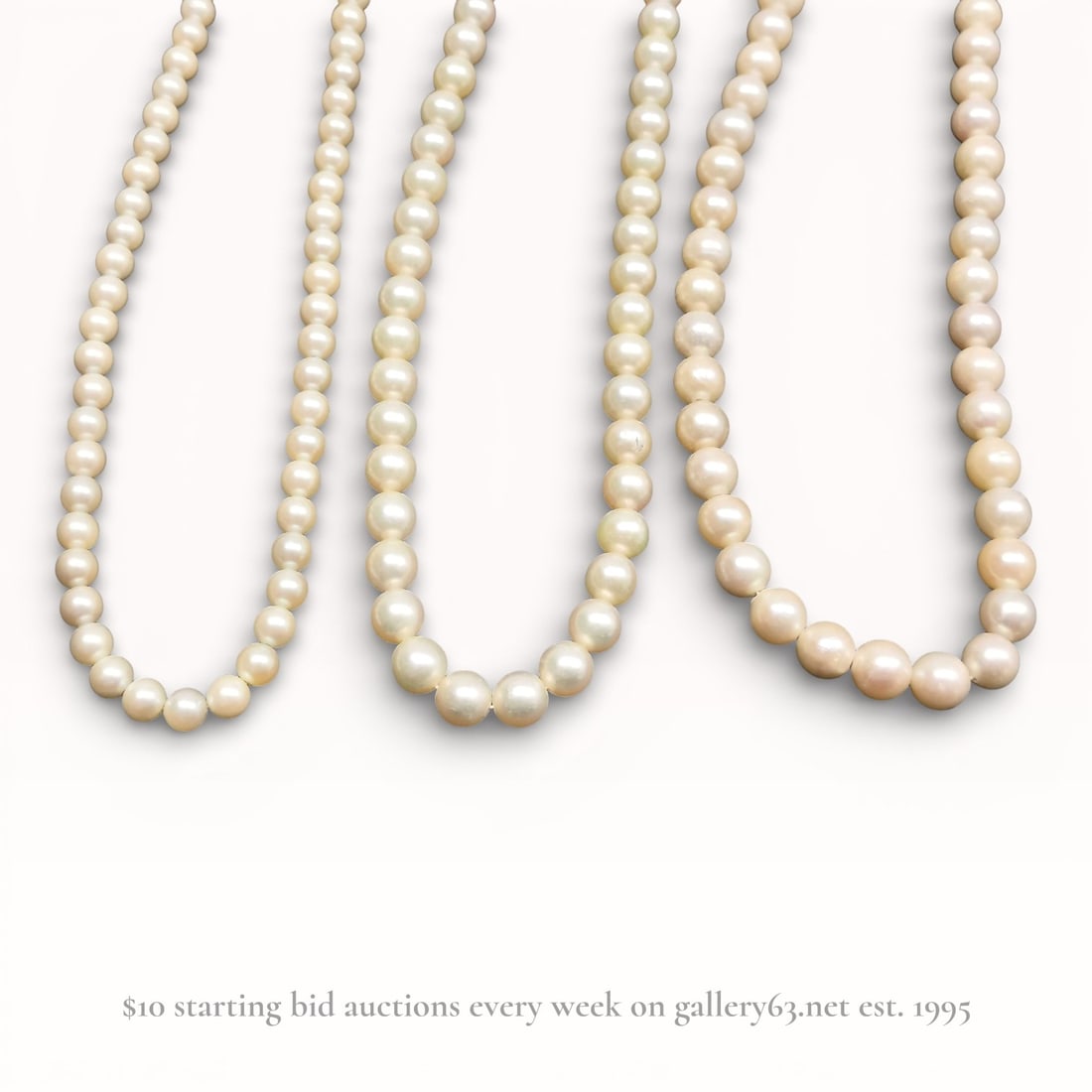 Collection Two Strands of Pearls with Sterling Silver Hardware: Group lot of three (3) pearl necklaces. Two appearing to be genuine strands of pearls and one appearing to be a plated costume pearl necklace which is why the title says Two strands of pearls. you'll