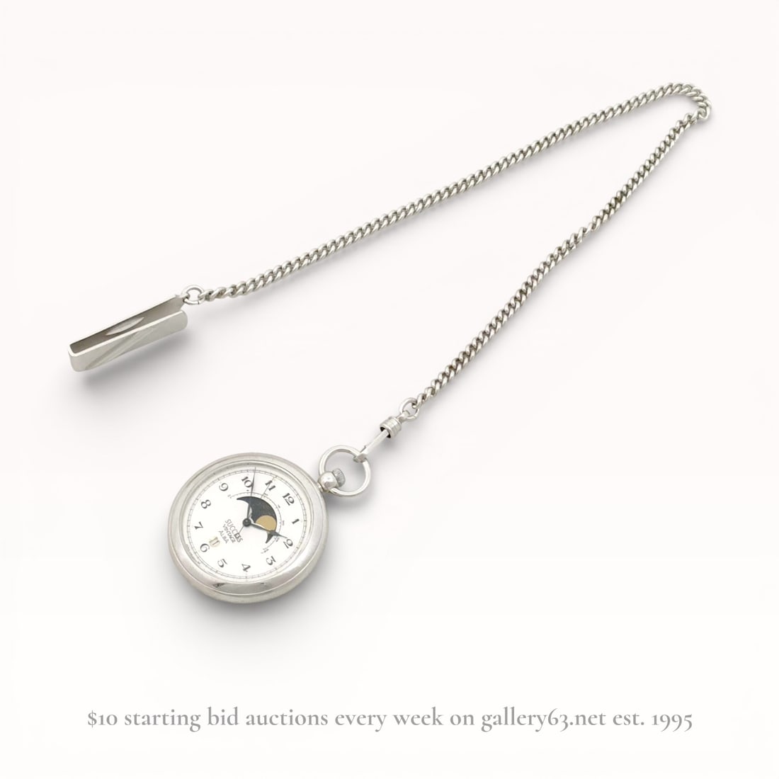 Vintage Seiko Alba Success Moon Phase V338-0010 Silver Pocket Watch (1 of 5)