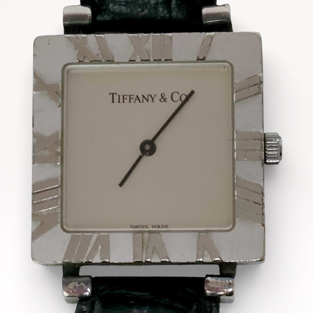 Tiffany & Co. Atlas Women’s Wristwatch Sterling Silver 28mm with Roman Numeral Dial and Leather (1 of 9)