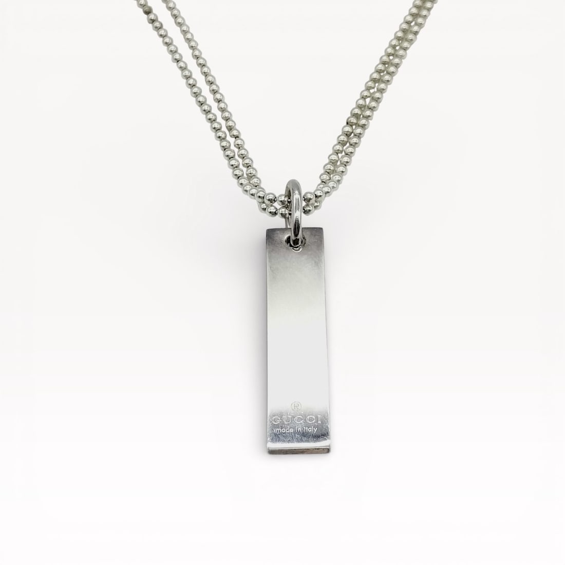 Gucci Sterling Silver Logo Plate Double Chain Necklace with Box 24.5g Necklace (1 of 9)