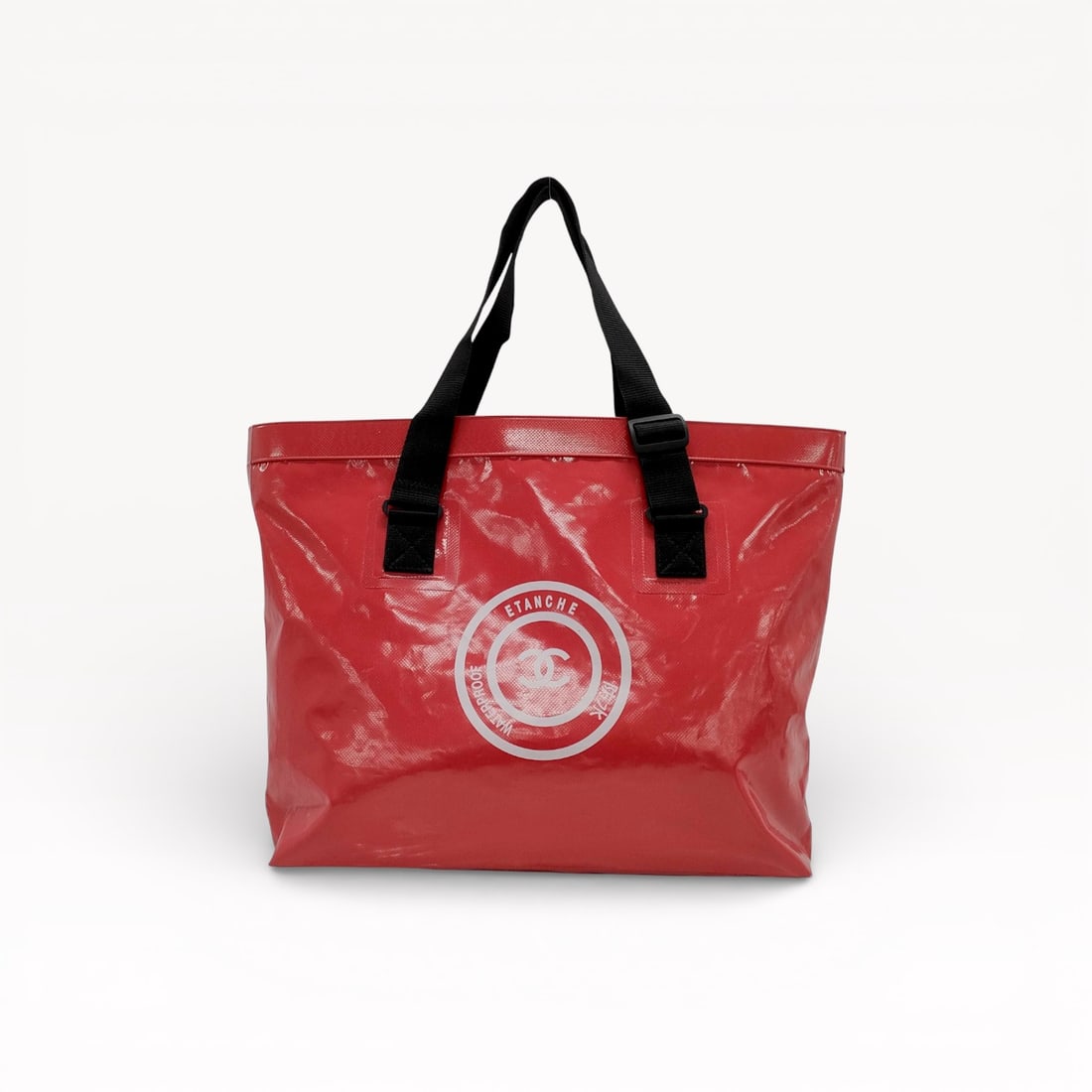 Chanel Waterproof Large Tote Bag in Red Vinyl with Printed Logo - Cruise/ Beach (1 of 11)