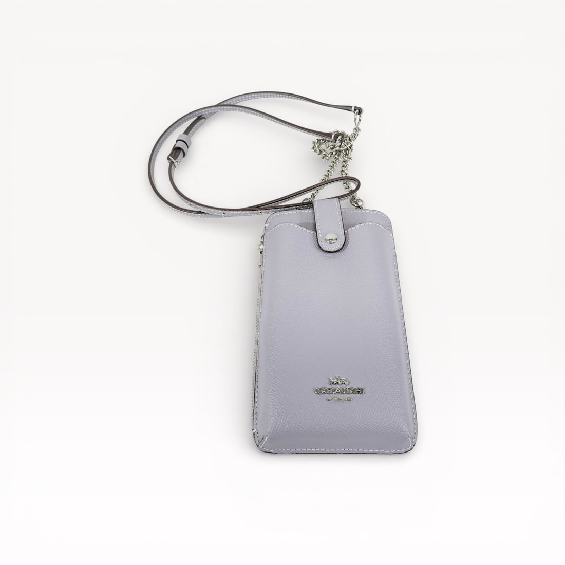 Coach Leather Smartphone Shoulder Pouch in Light Gray with Chain Strap (1 of 10)