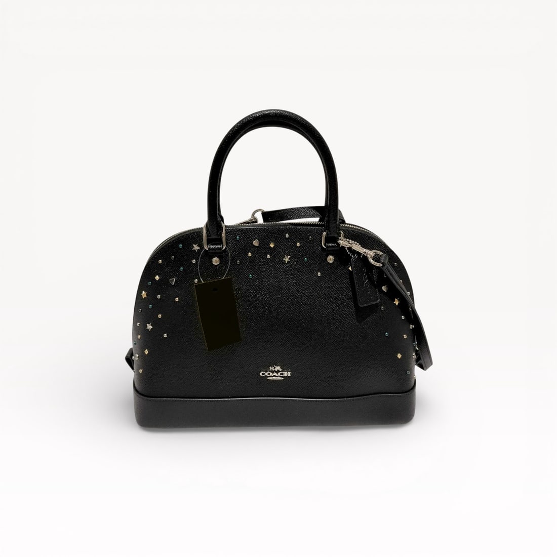 Coach 2-Way Sierra Satchel with Stardust Studs in black crossgrain leather: Authentic Coach 2-Way Sierra Satchel with Stardust Studs in black crossgrain leather. Alma style bag, very cute. Structured. I love the little silver tone sparkle accents. This is one of the best bags