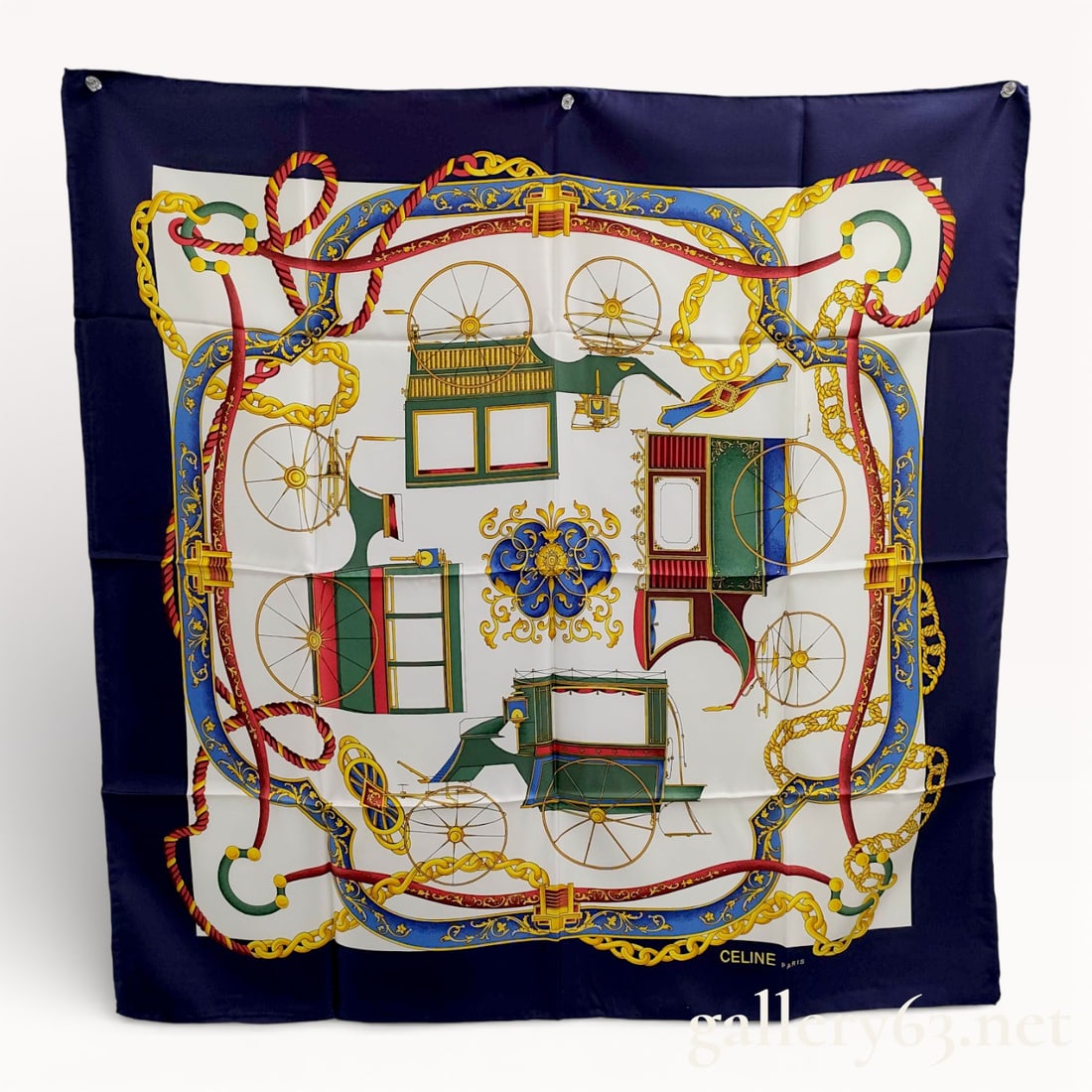 2-Celine Silk Scarfs, Navy and Multi Color (1 of 5)