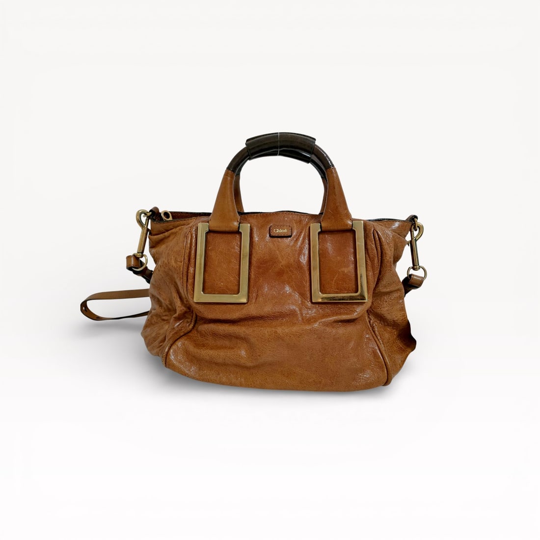 Chloé 2-Way Distressed Leather Shoulder Bag in Cognac with Gold-tone Hardware (1 of 10)