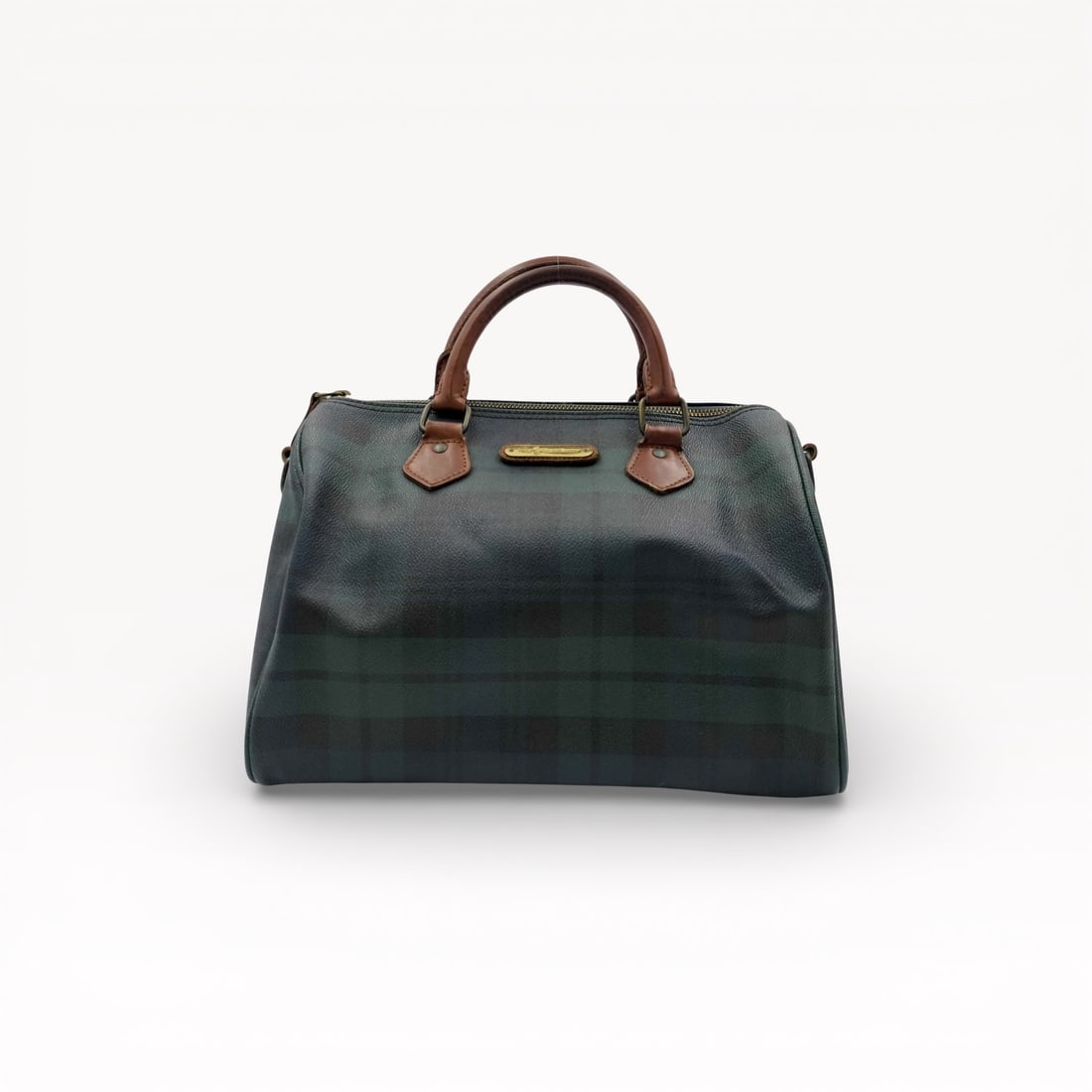 Polo Ralph Lauren Tartan Speedy 30 Handbag in Green Plaid Canvas with Leather Trim (1 of 9)