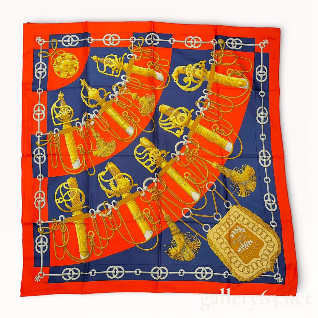 Hermes Cliquetis Orange and Red Silk Scarf (1 of 10)