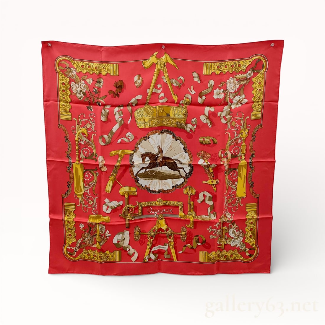Hermes Boyle Horse Pattern Red Sawdust Silk Scarf with Box (1 of 7)