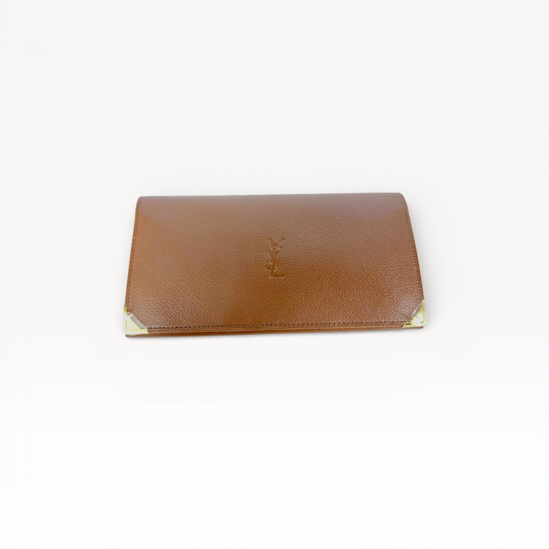 Saint Laurent YSL Bi-Fold Long Wallet Brown Leather with Gold-Tone Corner Hardware (1 of 10)