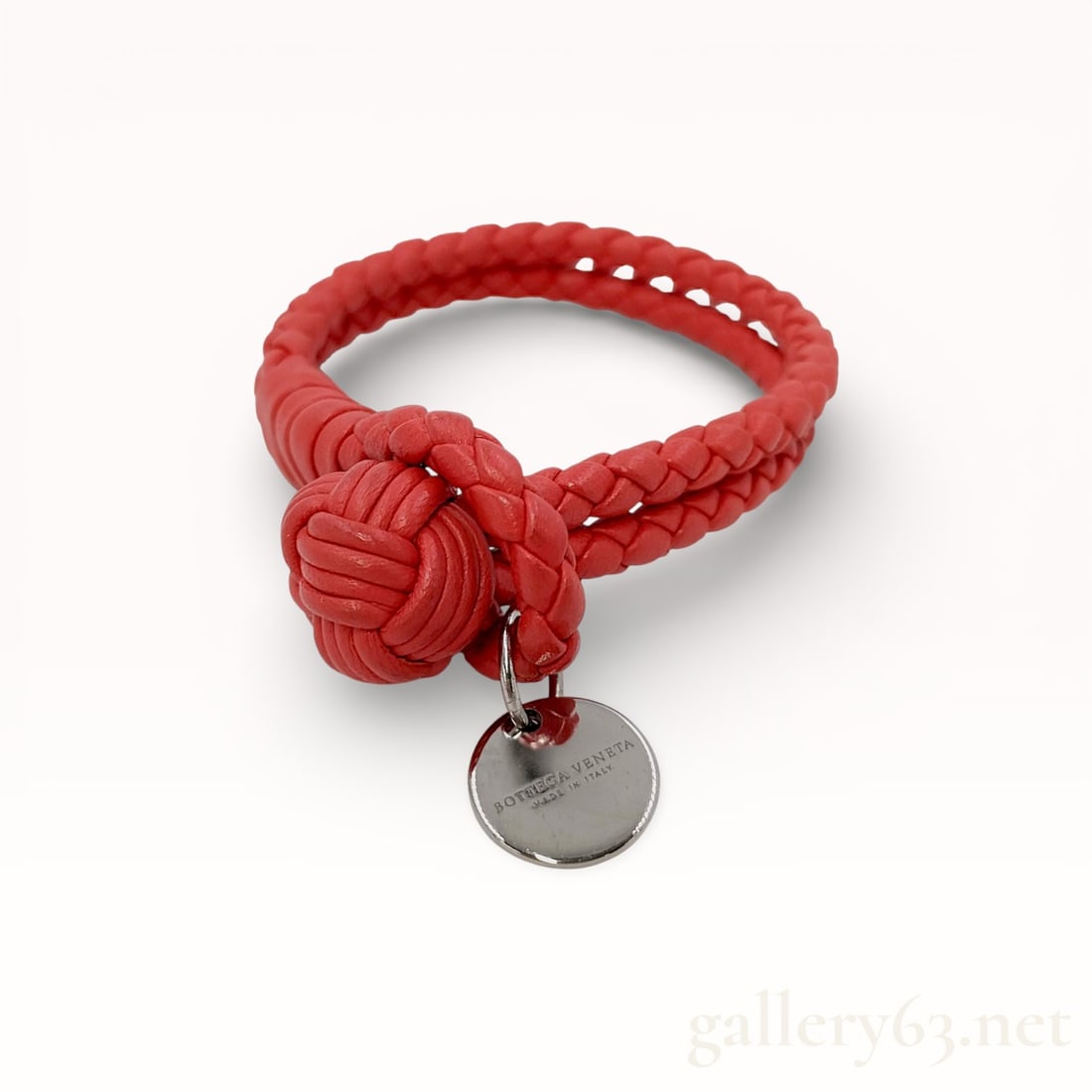 Bottega Veneta Intrecciato Red Leather Double Strand Knot Bracelet (1 of 3)