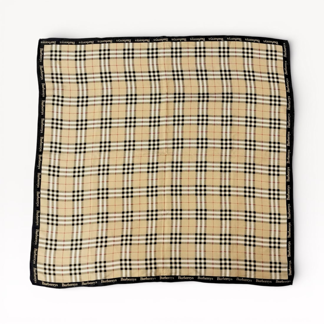 Burberry Nova Check Silk Scarf Beige with Black Border 55cm (1 of 10)