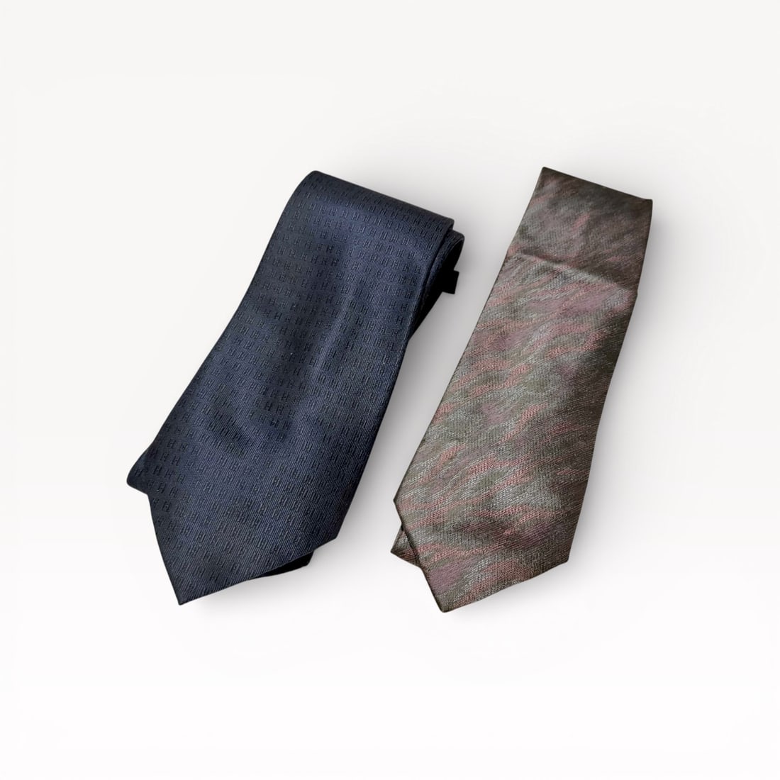 Hermès Fasone Silk Tie Set of Two Blue and Gray (1 of 8)