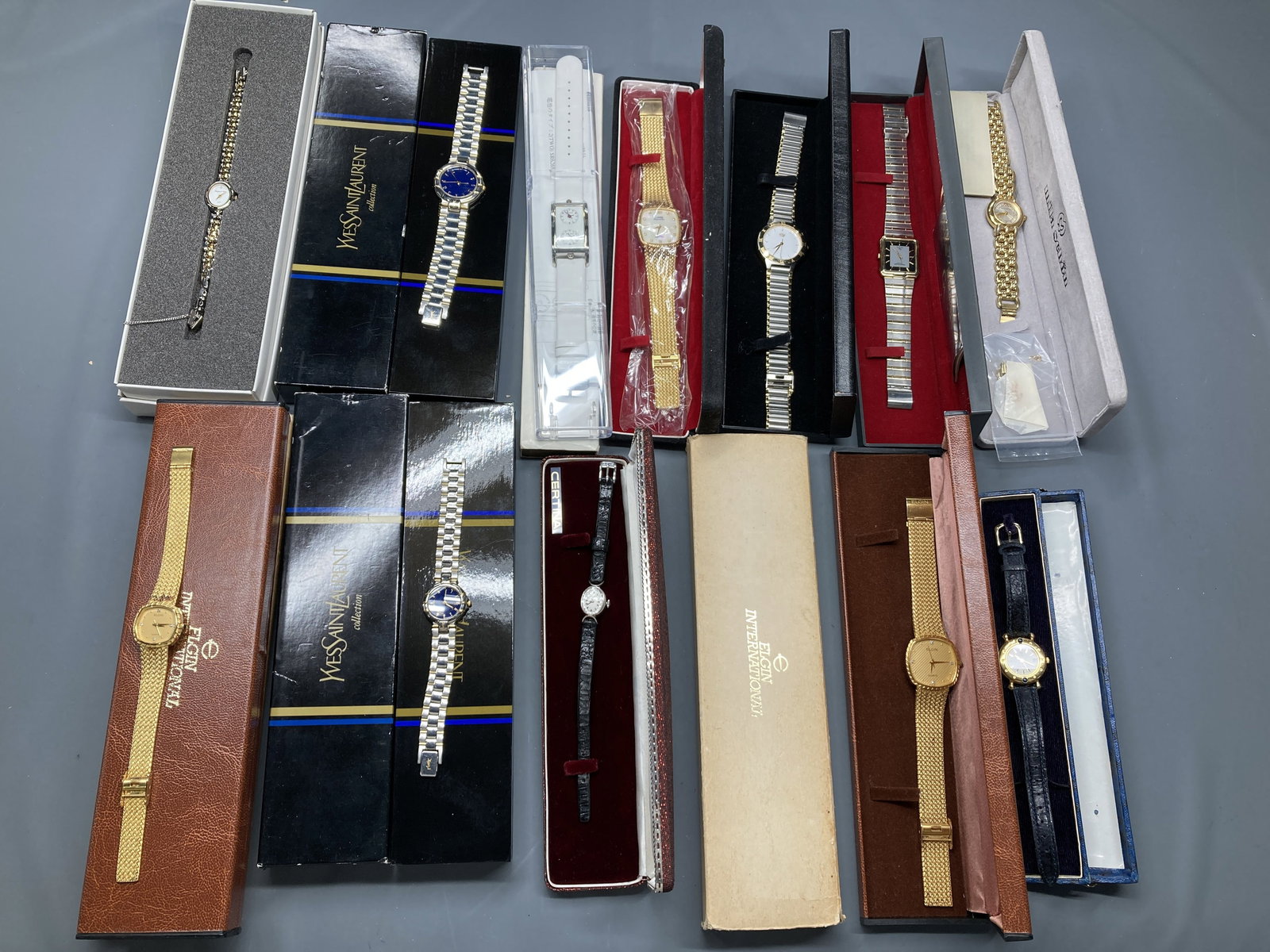 Group lot Collection of 12 Watches with Box including Elgin, Yves Saint Laurent and others (1 of 9)