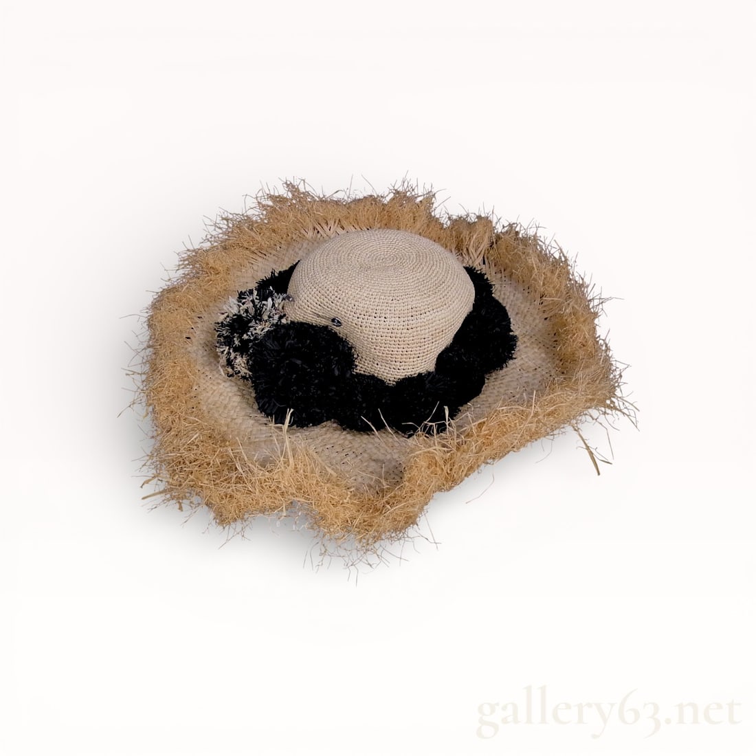 Vivienne Westwood Orb Straw Hat with Pom Pom, Frayed Brim and Black Orb Trim (1 of 5)